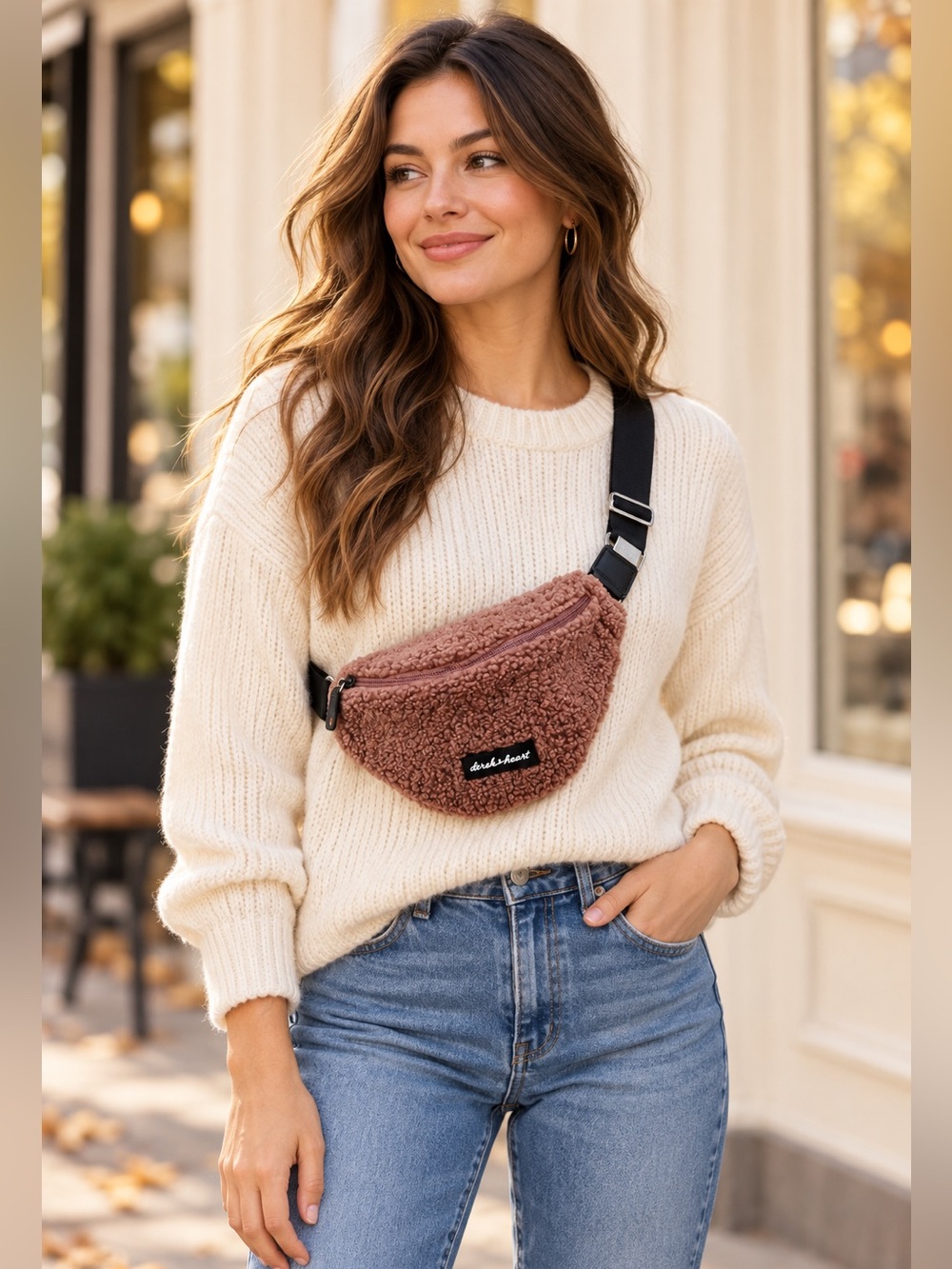 Derek Heart Dusty‎ Pink ‘Sherpa’ Fleece Crossbody Bag O/S NWT